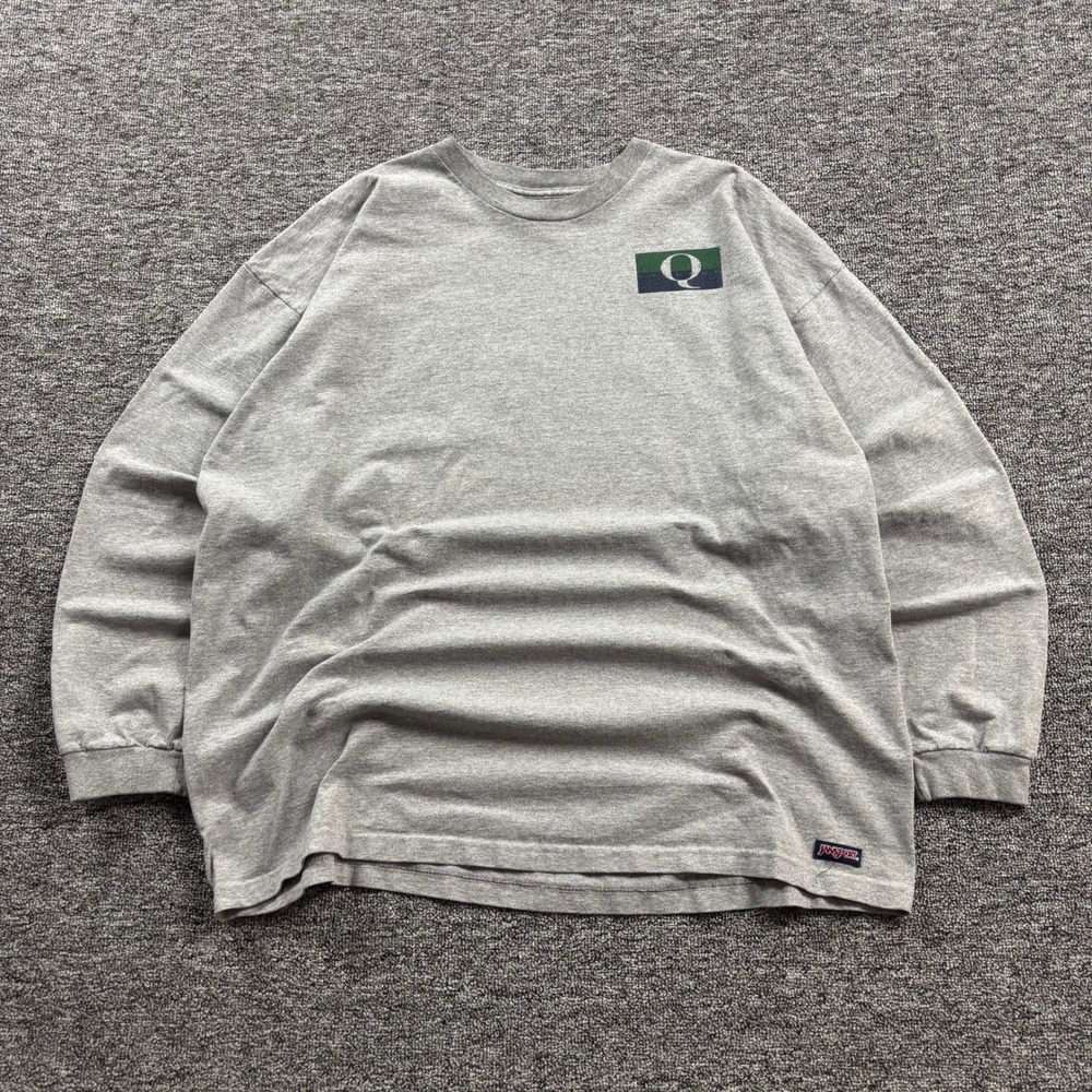Vintage 1990s JanSport Quincy College Long Sleeve Grey T-Shirt Size‎ 2XL